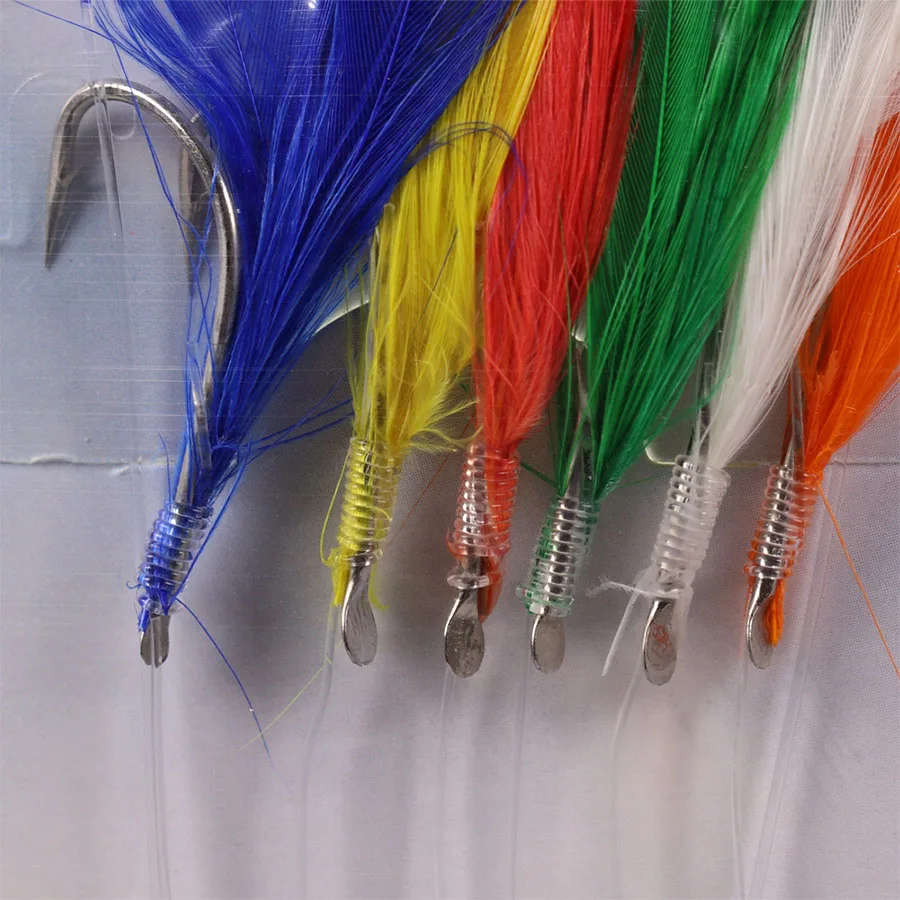 Aparejos de pesca de mar Texas Sabiki Rig, tubo de oropel de plumas, piel de pescado simulada, ganchos giratorios de cuerda para arenque, Maruseigo, 10 bolsas - imagen 5