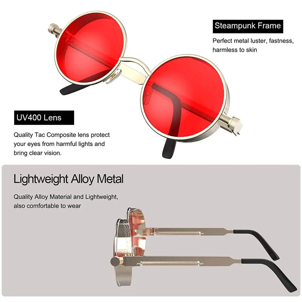 Gafas de sol góticas redondas retro vintage Gafas de sol Steampunk Protección UV400 - imagen 3