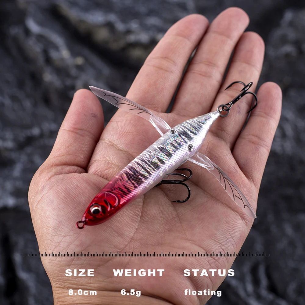 CCLTBA nuevo cebo de pececillo de libélula 8cm 6,5g Señuelos de pesca de superficie cuerpo duro con alas señuelo de insectos Wobbler cebos de lápiz aparejos - imagen 2