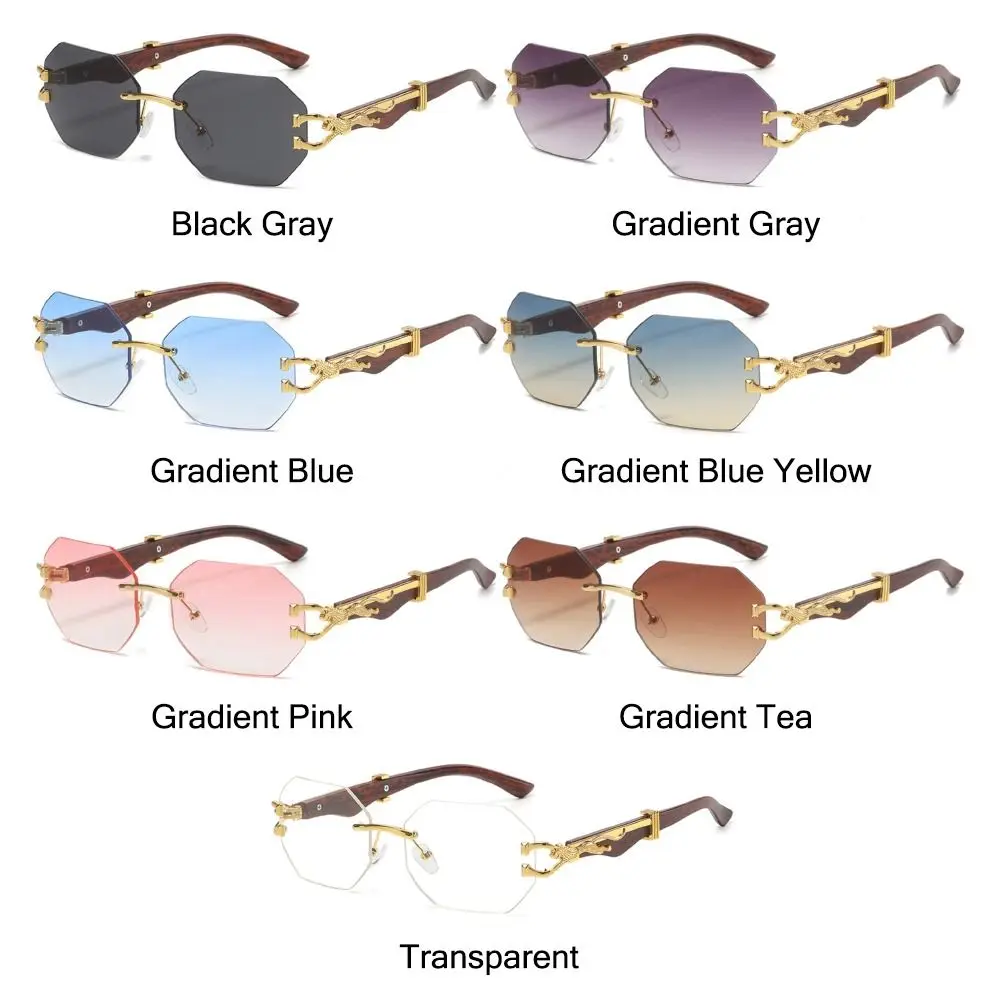 Gafas de sol sin montura Steampunk para hombre y mujer, lentes de sol irregulares de Metal Vintage, de lujo, con cabeza de leopardo - imagen 4