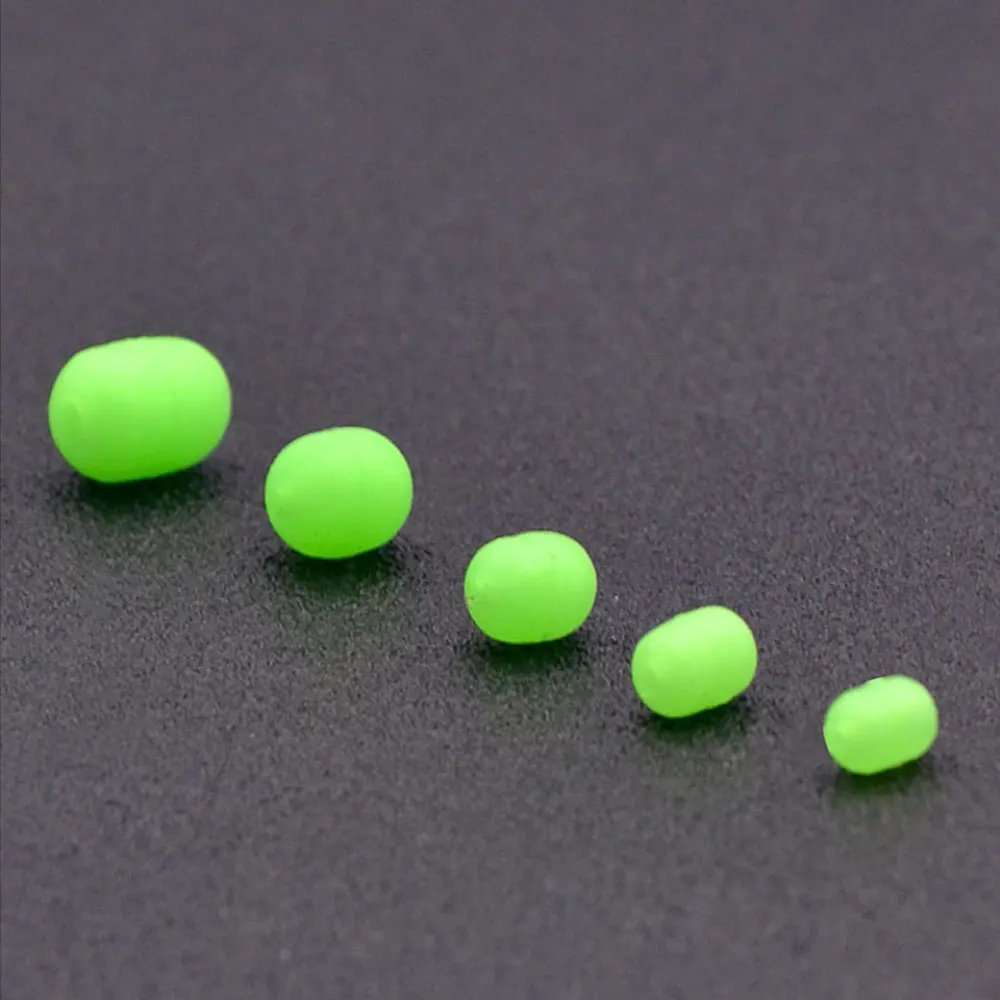 Linoriver 100 Uds. Luminoso verde pesca cilíndrica cuentas de goma suave anzuelo de pesca aparejos de señuelo accesorios tapón brillante frijoles - imagen 5