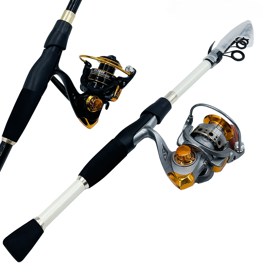 Combo de carrete de caña de pescar telescópica, fibra de carbono, carretes giratorios, juego de engranajes de pesca para viaje, todas las aguas, 1,6 m, 1,8 m, 2,1 m - imagen 4