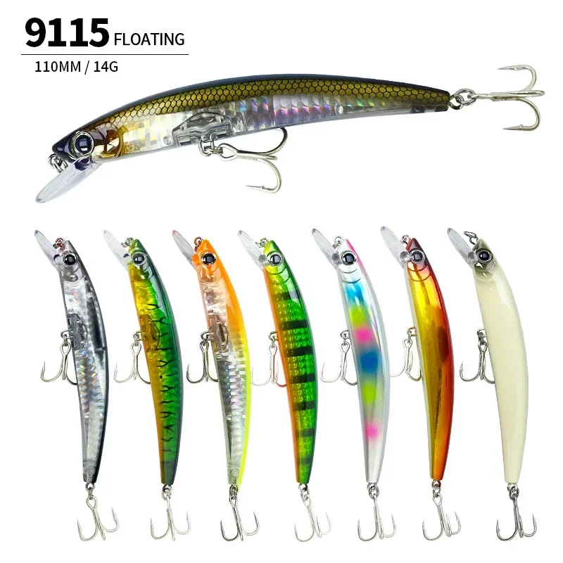 Señuelo de Pesca flotante Minnow Jerkbait, cebo duro Artificial Wobbler, aparejos de Pesca de trucha de agua de mar, 110mm, 14g - imagen 4