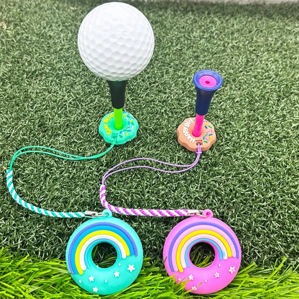 Soporte para tee de golf, colgador de tee de golf antipérdida de plástico, Donut de dibujos animados, anillo para tee de golf con correa, accesorios de golf para hombres y mujeres, golfista - imagen 2