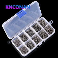 Caja de 200-600 Uds. De anzuelos de pesca, anzuelo de púas con manivela, anzuelo de acero inoxidable de alto carbono, anzuelo de espacio ancho, aparejos de anzuelo de mar de gusano suave