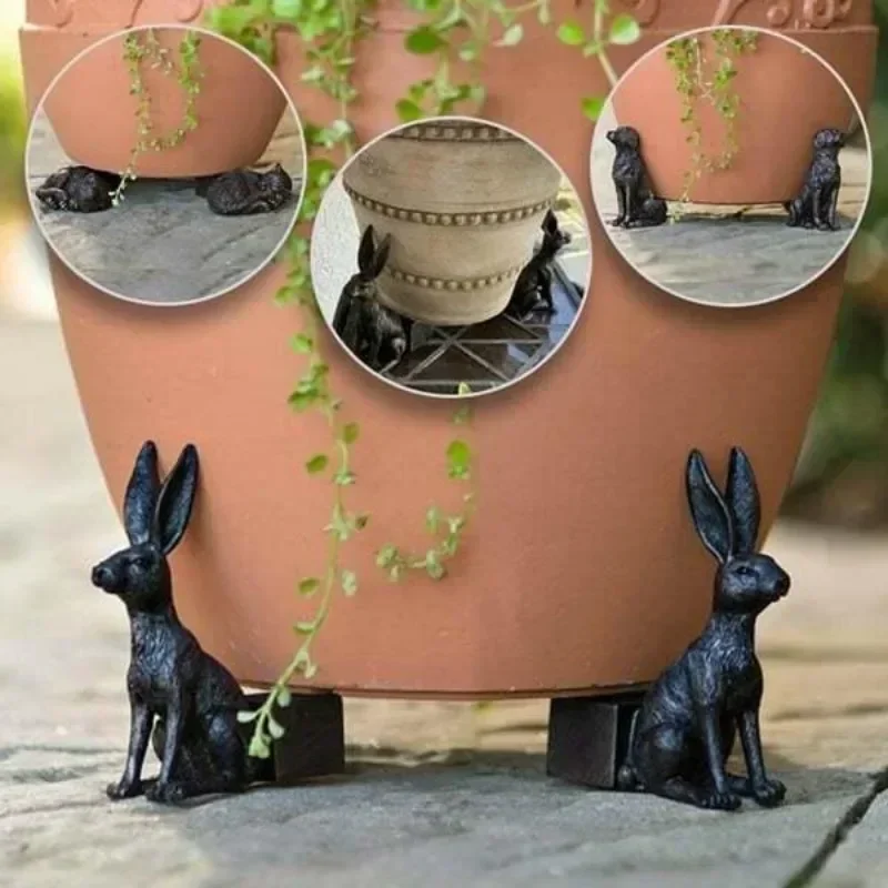 Soporte para maceta con forma de Animal, perro, gato, conejo, soporte para bandeja, decoración artesanal de resina, estatua para exteriores, macetero para jardín - imagen 2