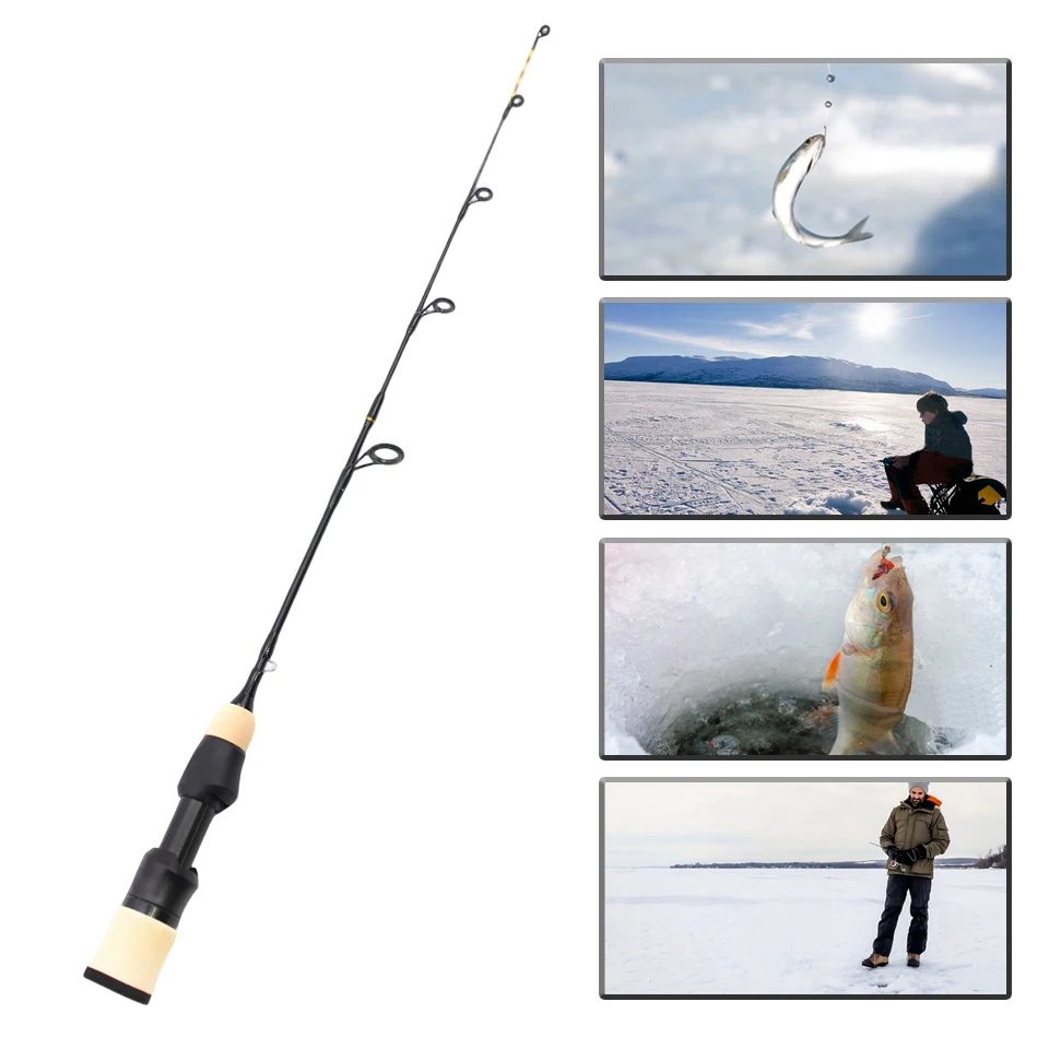 Juego de cañas de pescar en hielo de tres secciones: caña compacta de fibra de carbono de 55 cm con mango cómodo, adecuada para pesca en hielo en invierno. - imagen 2
