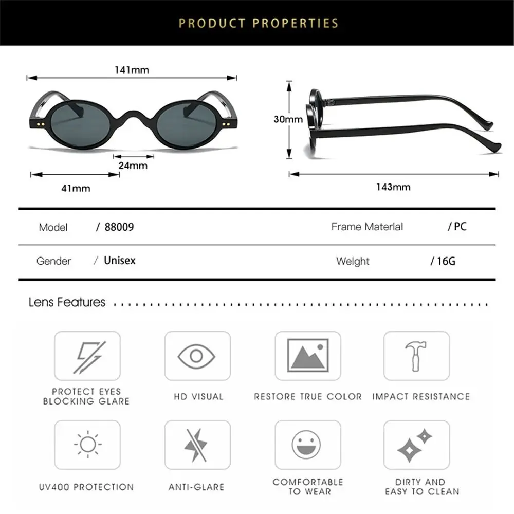 Gafas de sol de viaje Punk UV400 Gafas de sol redondas Gafas de sol ovaladas Montura pequeña - imagen 5