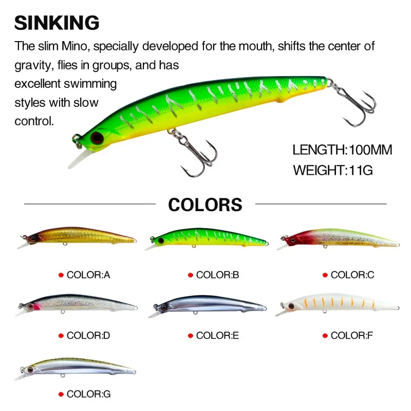 Señuelos de Pesca de pececillos que se hunden, cebo duro Artificial de fundición larga, Wobbler de trucha de agua salada, aparejos de Pesca, Swimbait, 100mm, 11g - imagen 3