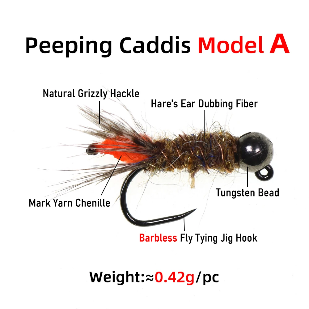 Wifreo 3 piezas 12 #   Hare's Ear Dub Jig moscas de ninfa Peeping Caddis anzuelos de púas y sin púas pesca con mosca trucha lubina señuelo Steelhead - imagen 3