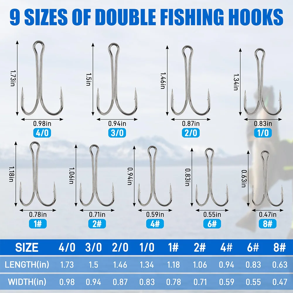 10 Uds. Anzuelos de pesca dobles clásicos, anzuelos de rana de vástago abierto, anzuelos de pesca con púas para atar moscas, 3X anzuelos fuertes de acero rico en carbono - imagen 2