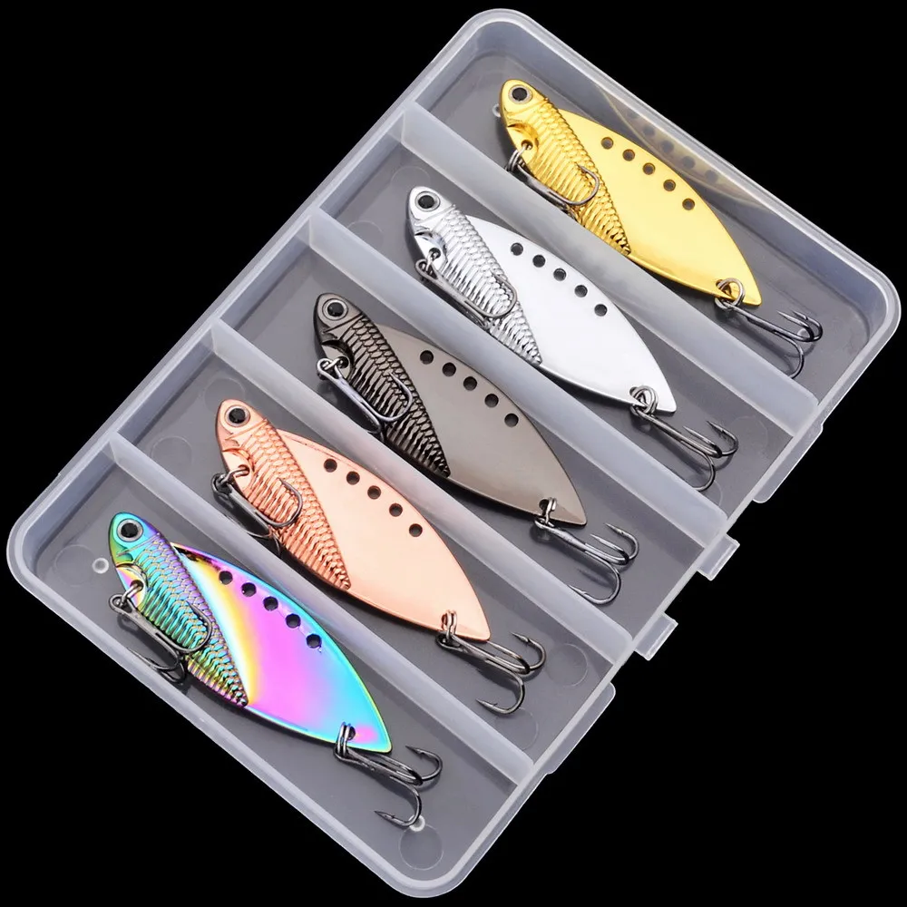 5 unids/lote lentejuelas Metal VIB 7g 10g 15g 20g señuelo de pesca cola giratoria vibración cuchara Spinner cebo Crankbait aparejos de pesca de lubina
