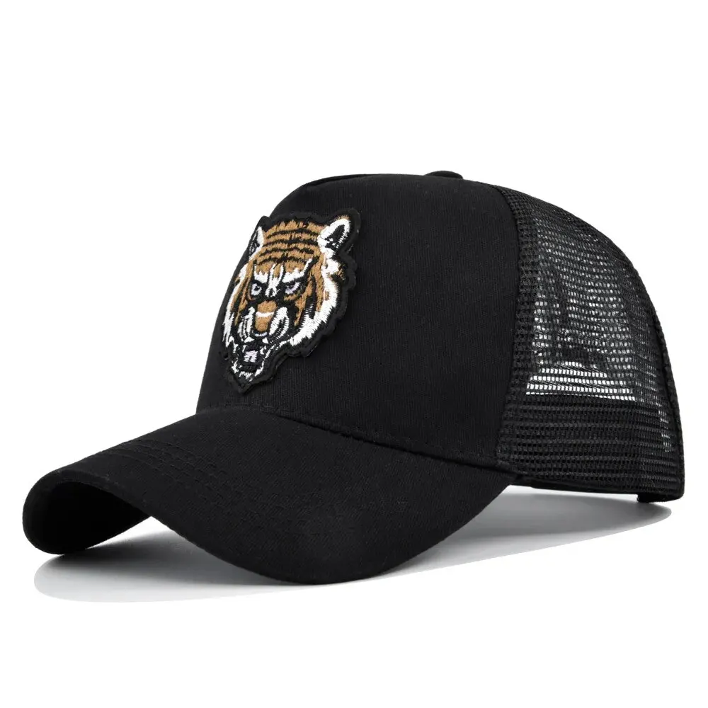 Gorra de béisbol de algodón con Cierre trasero de dibujos animados para hombre y mujer, gorro de malla de Hip Hop para papá, gorra de camionero con patrón de tigre, gorra de pesca ajustable para exteriores