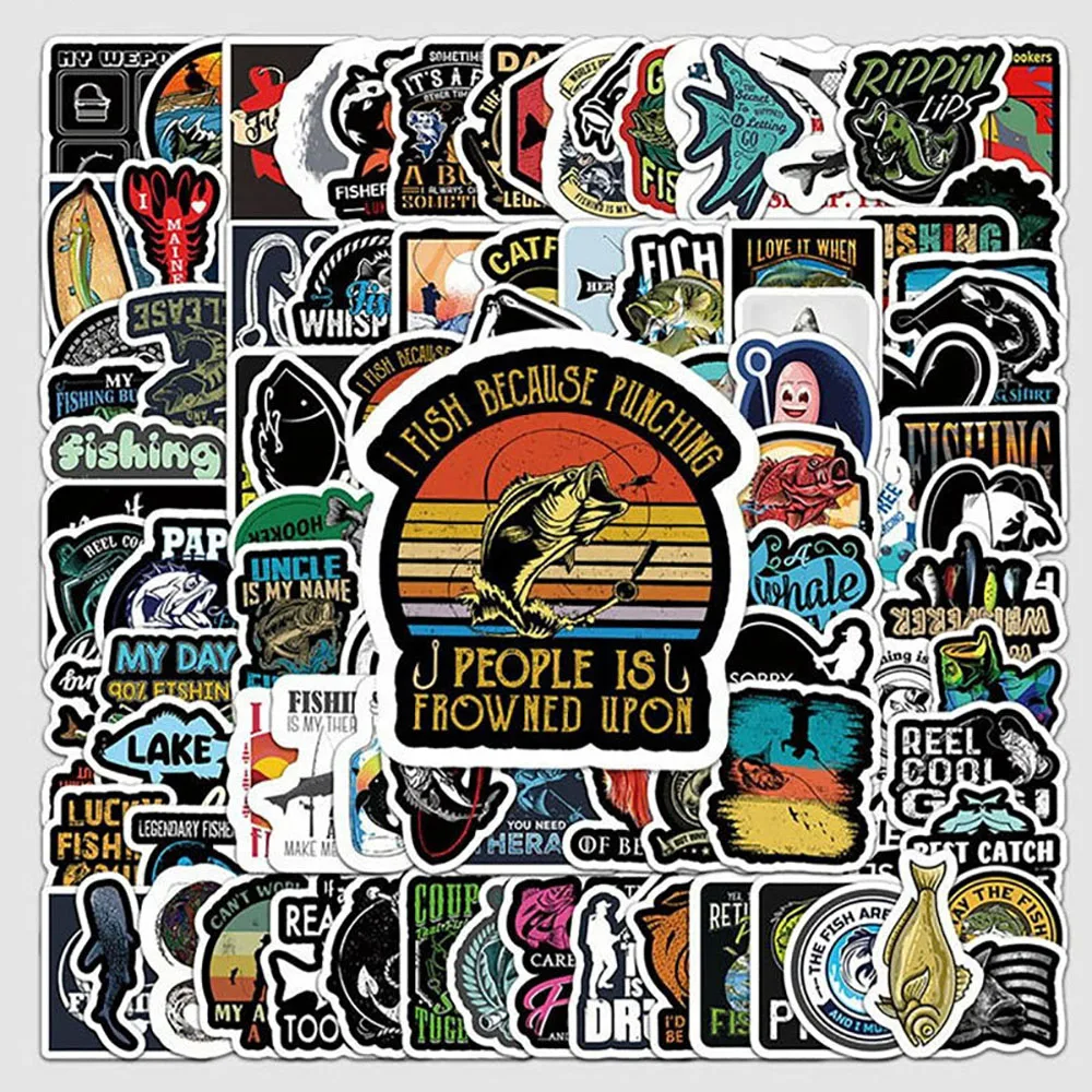 Paquete de pegatinas de pesca al aire libre de dibujos animados, 50 piezas, caja de aparejos - imagen 3