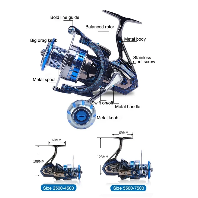 VWVIVIDWORLD, todo Metal, carrete de pesca de agua salada, arrastre máximo de 21Kg, carrete giratorio, cuerpo de Metal, carrete de fundición, adecuado para toda el agua - imagen 3
