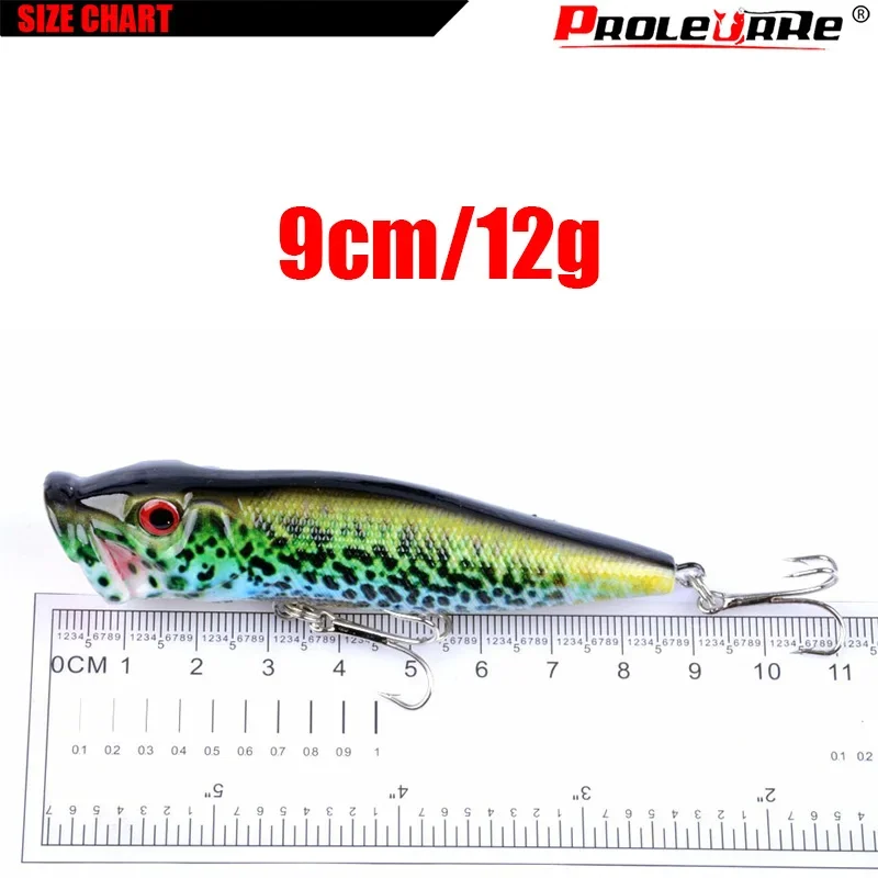 Señuelo de pesca Popper Wobbler, 9cm, 12g, Crankbait flotante con 6, 1 ud. #   Ganchos cebo Artificial Poper Pesca carpa Lucio aparejos de Pesca - imagen 2