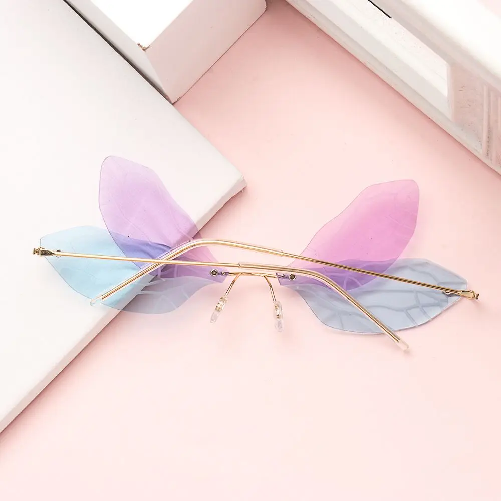 Gafas de sol sin montura con lentes degradados UV 400 sin marco, gafas de sol de mariposa para mujer, gafas de calle - imagen 3