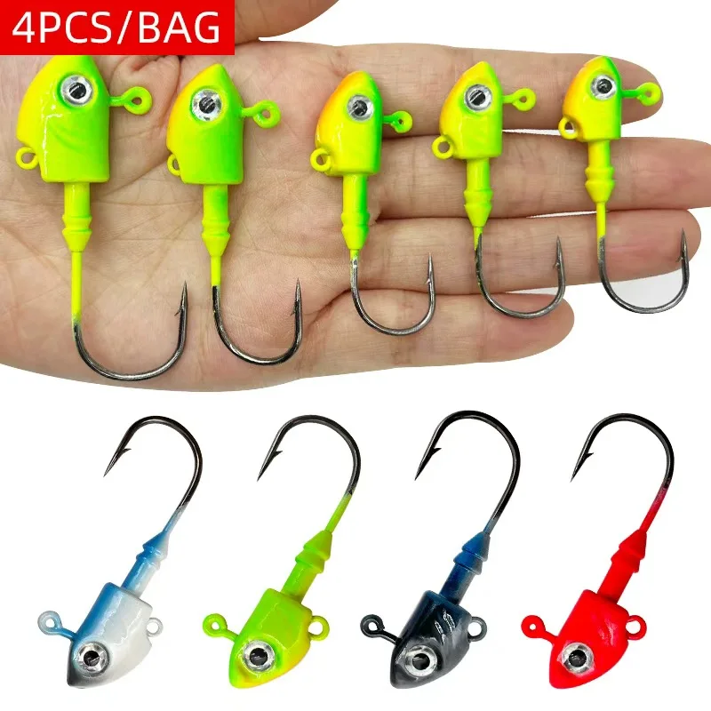 4 Uds Lua anzuelo con cabeza de plomo 10g/15g/20g/28g/40g anzuelo con cebo con cabeza de plomo, herramientas de pesca anzuelo de pesca de agua salada, anzuelo plano