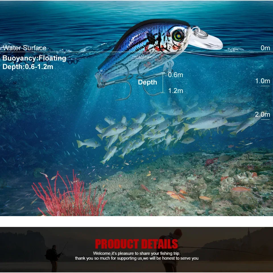 Señuelos de Pesca de pececillos, anzuelos triples flotantes, Swimbait Artificial, aparejos de pesca Crankbait, 1 piezas, 5,2 cm/8,5g - imagen 5