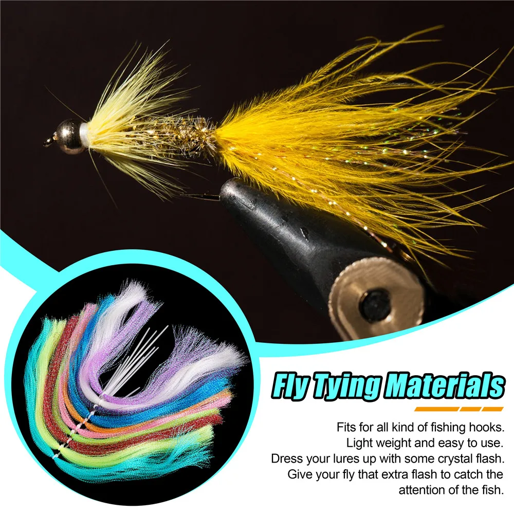 20 paquetes de materiales para atar moscas, línea Flash de cristal, suministros para hacer señuelos de pesca con mosca, serpentinas, plantillas de ninfas, moscas, aparejos de pesca - imagen 5