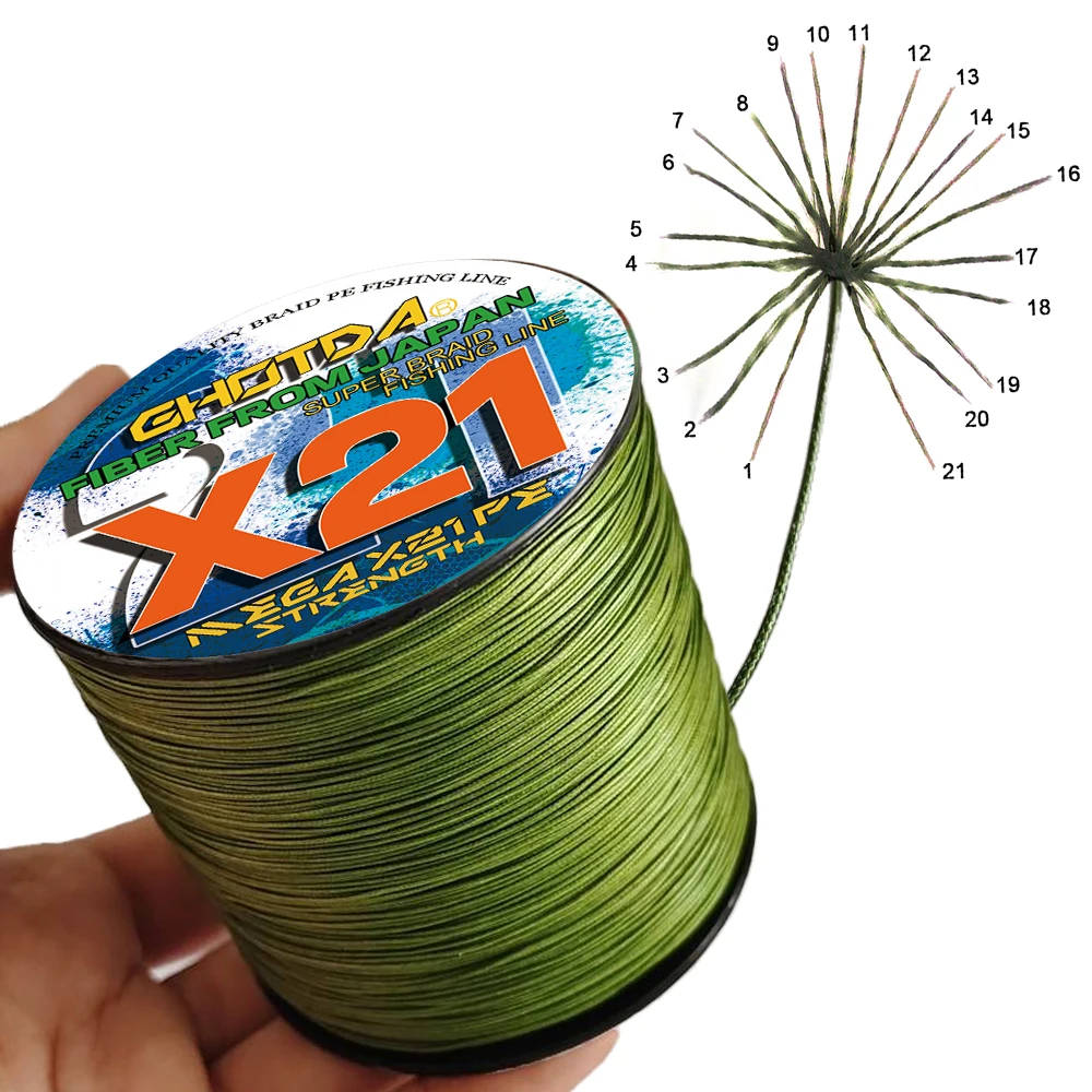 GHOTDA-sedas de pesca trenzadas de 21 hebras, multifilamento de alta calidad, alambre de PE, núcleo de tejido fuerte, línea de agua salada de 300M, 27lb-212lb - imagen 3