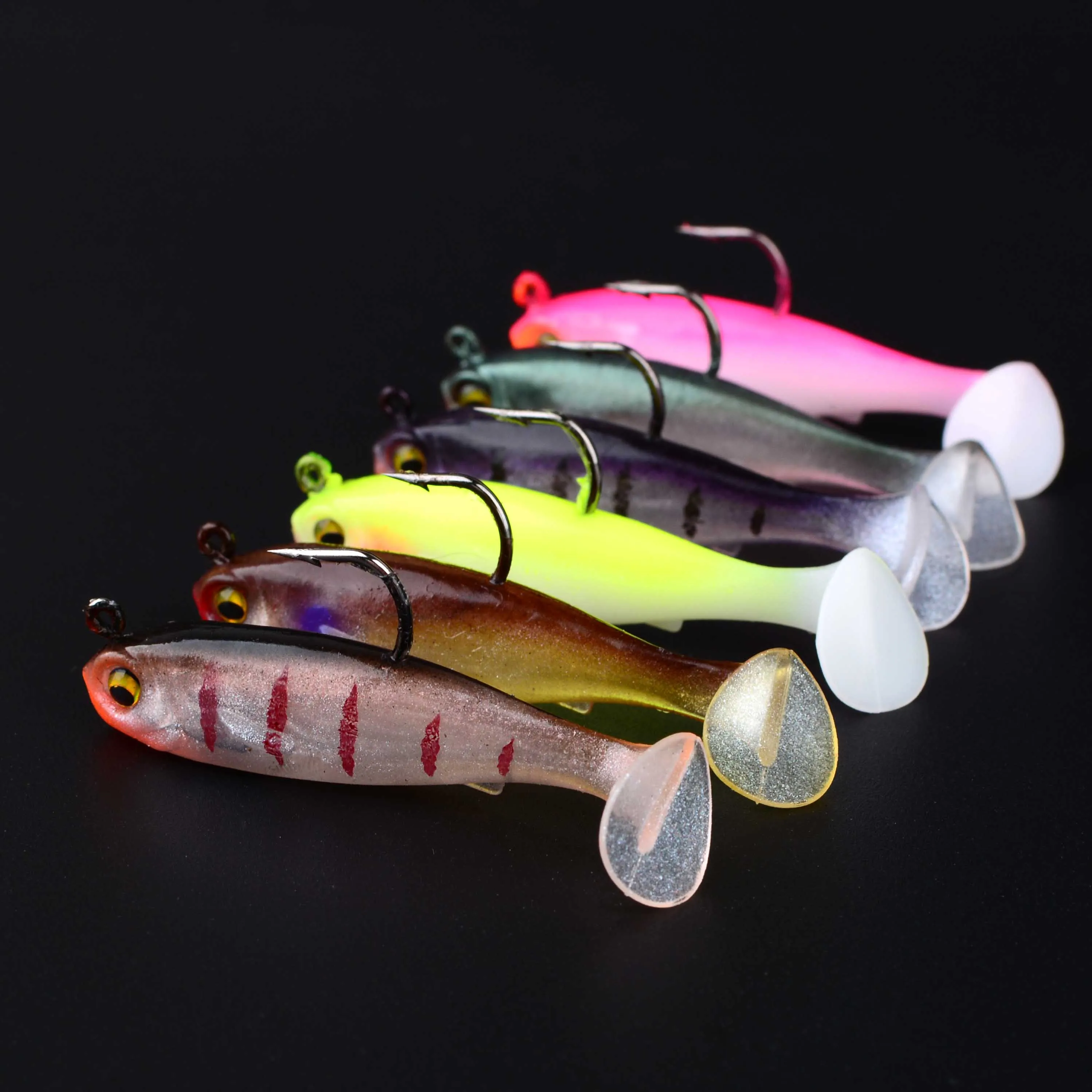 6 uds Jig Head T Tail cebo suave pesca Wobbler señuelos cebos de goma artificiales para aparejos de carpa lubina - imagen 5