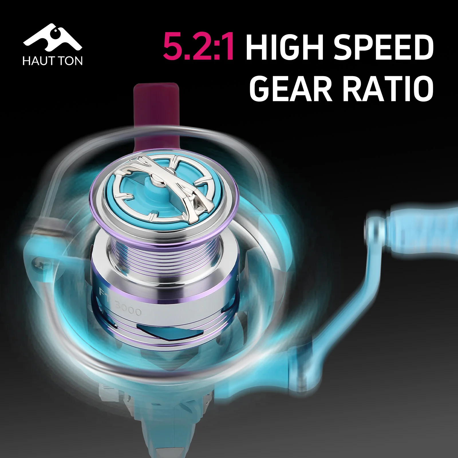 Carrete de pesca giratorio azul, balancín individual y doble opcional, relación de engranaje 5,2: 1 3 + 1 BB, perfecto para agua salada y dulce - imagen 3