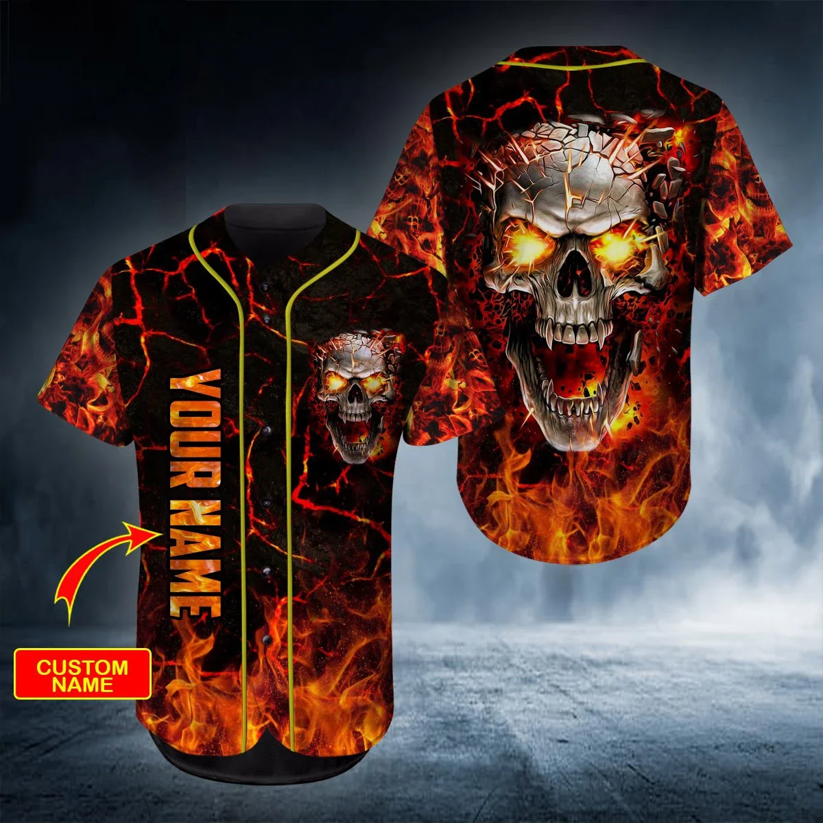 PLstar Cosmos Fire Rock Skull Nombre personalizado Camisas completamente estampadas en 3D Jersey de béisbol Camiseta de béisbol única unisex BQS11