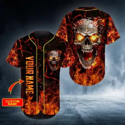 PLstar Cosmos Fire Rock Skull Nombre personalizado Camisas completamente estampadas en 3D Jersey de béisbol Camiseta de béisbol única unisex BQS11
