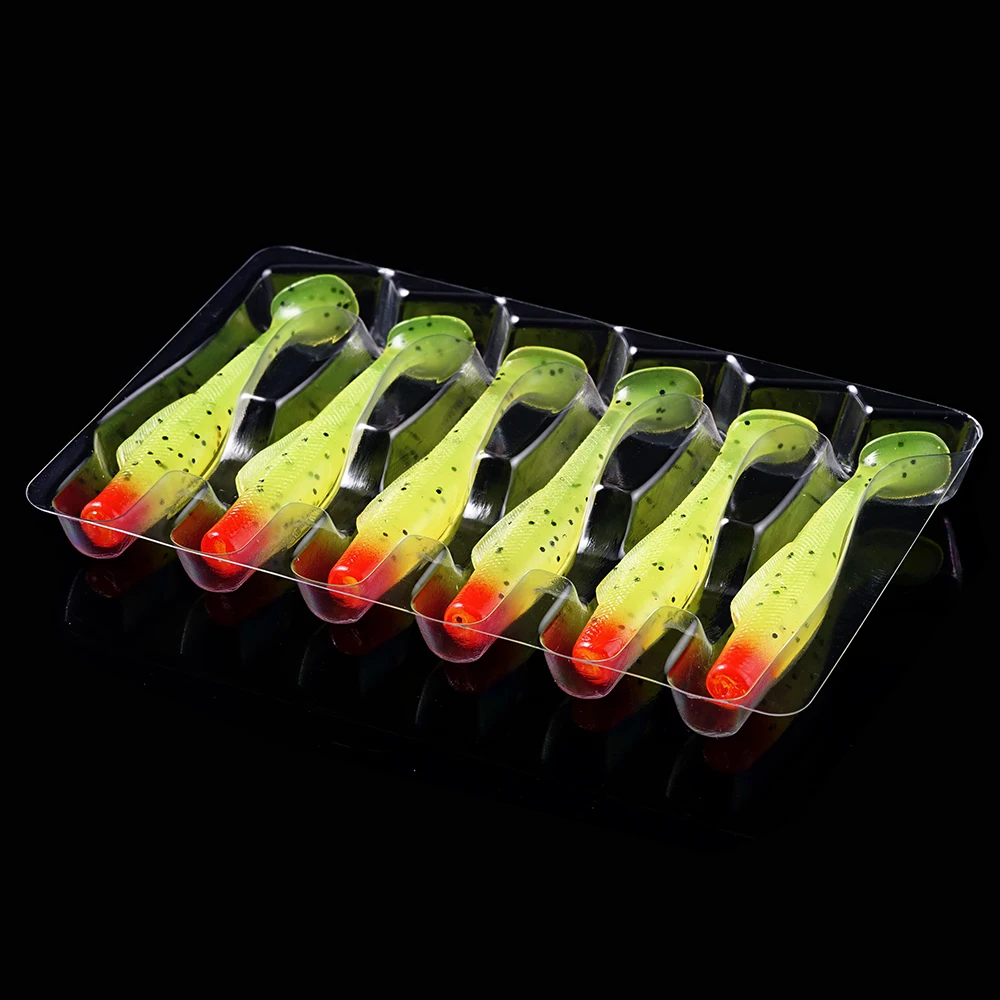 LEYDUN-cebos blandos de pesca, 60mm, 80mm, 6 piezas, cola en T, Swim, alta calidad, Artificial, forma japonesa, Wobblers Wrom, señuelo suave - imagen 5
