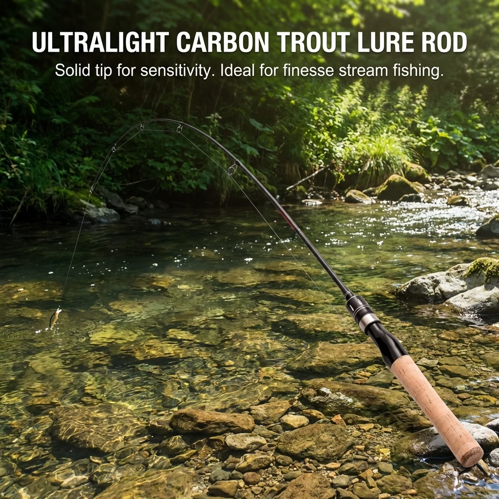 Caña de spinning fibra carbono – Ultraligera punta sólida agua dulce - imagen 5