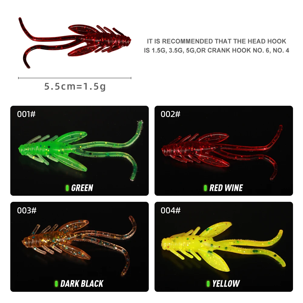 Señuelo de pesca NGB 30 Uds DoliveCraw Señuelos de pesca Craws Cebo suave de camarones 60mm señuelo suave camarones giratorios Twintails lubina para carpa - imagen 4