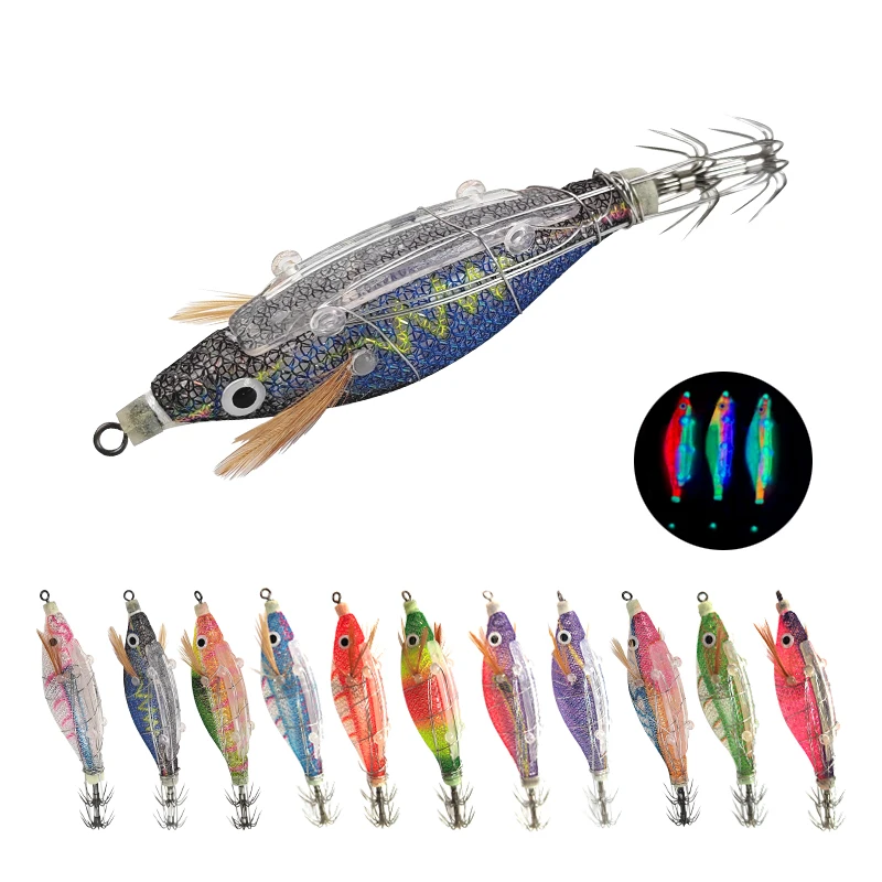 Anzuelo de calamar flotante, señuelo de pesca de plástico Artificial, aparejos de cebo de sepia, barco de mar, 85mm, 8,2g, 2 piezas