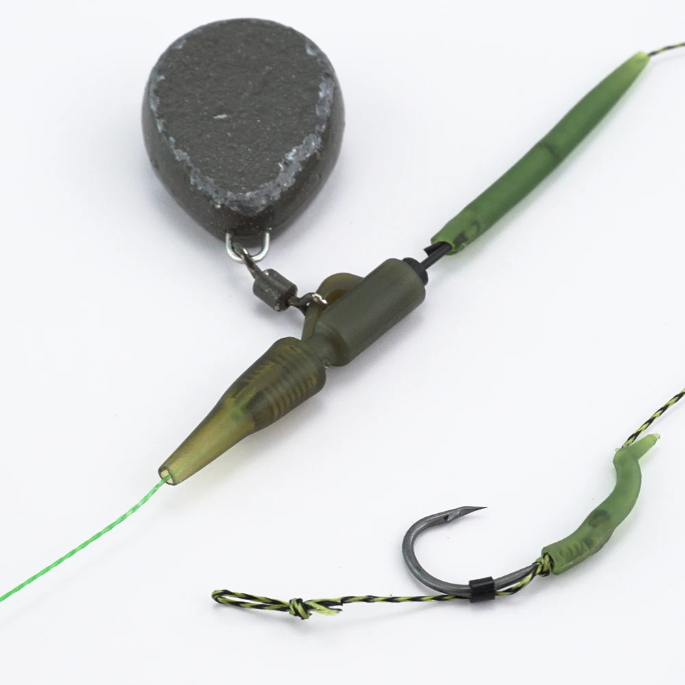 Juego de accesorios de pesca de carpa, Clips de plomo híbridos de cambio rápido con cono de goma de cola, manga antienredos, aparejos de Terminal de pesca, 10 juegos - imagen 2