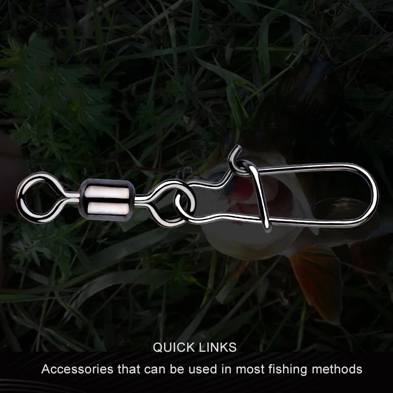 50 Uds conector de pesca de acero inoxidable rodamiento a presión anzuelos de pesca rodante señuelo de pesca de mar aparejos de plantilla de Pin multifunción - imagen 5
