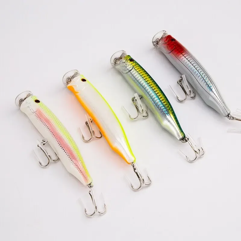Señuelo de pesca Popper, 1 unidad, 120mm, 30g, cebo Popper Topwater, revestimiento láser, ojo de pez 3D con 2 anzuelos triples para lubina, trucha, Lucio, Wobblers - imagen 3