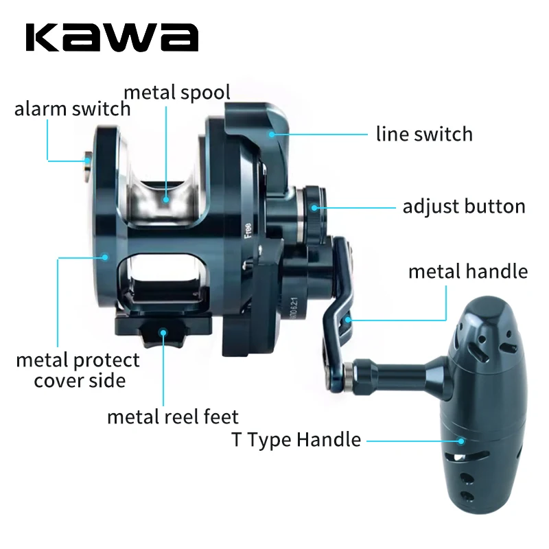 Carrete Slow Jigging Kawa – Cuerpo CNC metálico para pesca de altura - imagen 3