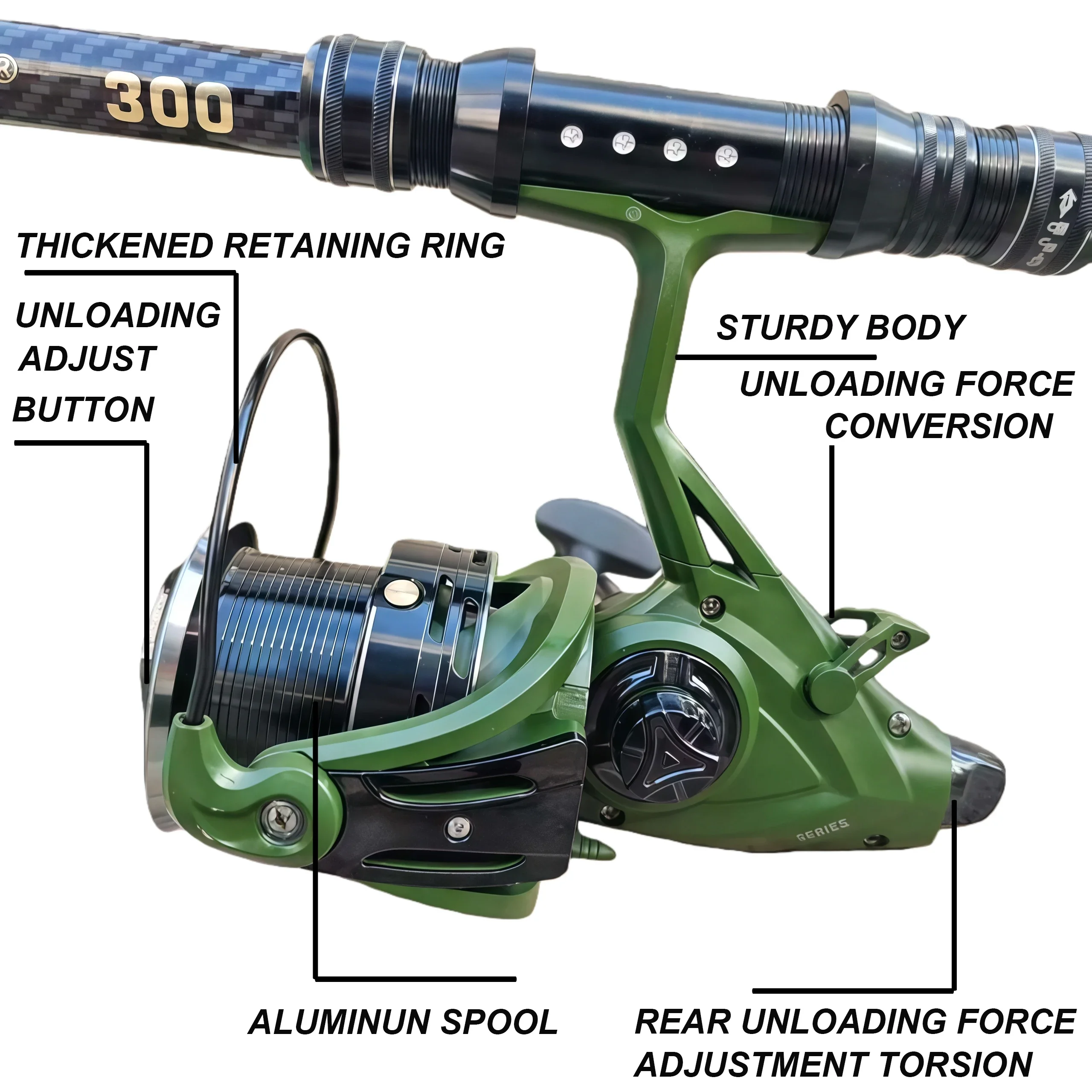 Carrete de pesca giratorio de larga distancia, rueda alimentadora de lubina y carpa de gran capacidad con arrastre máximo de 25KG, serie 9000-12000 para todas las aguas - imagen 2