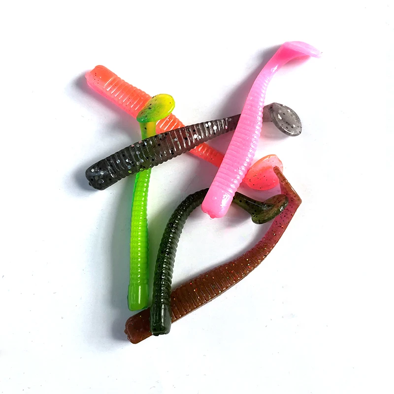 Donglejian-Coda oscilante L J3.1/4,2, 76mm3g/107mm7,9g, cebo suave de gusano, cola en T, depósito de pesca en roca biónica, equipo de pesca