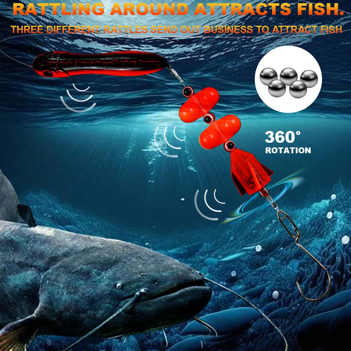 Plataformas de bagre ZYZ 1 pieza con 6/0 #   7/0 #   8/0 #   Anzuelos circulares, cebo falso, flotador y cuentas de timbre, Ideal para juegos de pesca de bagre - imagen 5