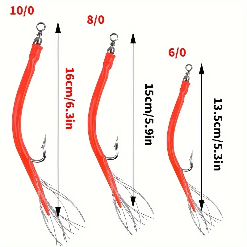 3 Señuelos Tubo Biónico, Aparejo Teaser para Bacalao con Gancho de Acero Inoxidable y Giratorio - Pesca en Alta Mar, Lubina y Grandes Especies - imagen 4
