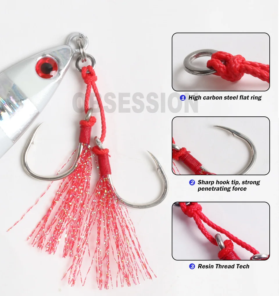 OBSESSION-anzuelo con púas para pescar, anzuelo de línea de PE, anzuelo con pluma de hilo Sabiki, accesorios de Pesca de carpa - imagen 3
