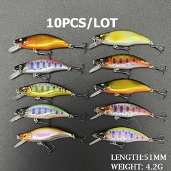 Juego de Señuelos de Pesca hundidos, 10 Uds., 51mm, 4,2g, Jerkbaits Wobblers para trucha, lubina, Pesca de carpa, Mini Minnow Isca, cebo duro