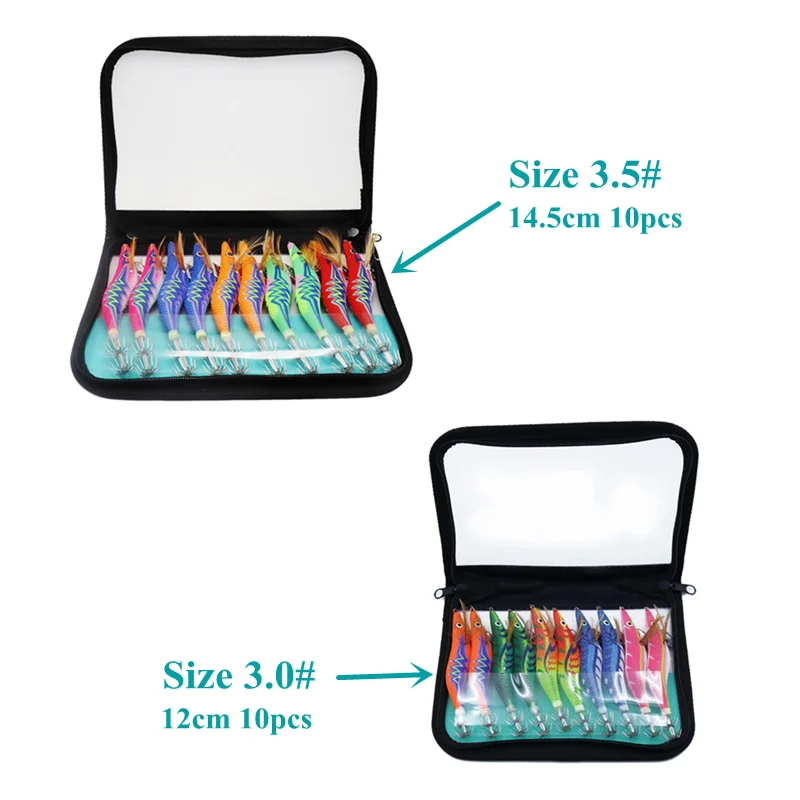 ZYZ-anzuelo de pulpo de camarón de madera, cebo luminoso de cuerpo completo con frijoles de sonido, calamar de pesca marina, juego de doble capa, 10 unids/lote por caja - imagen 4