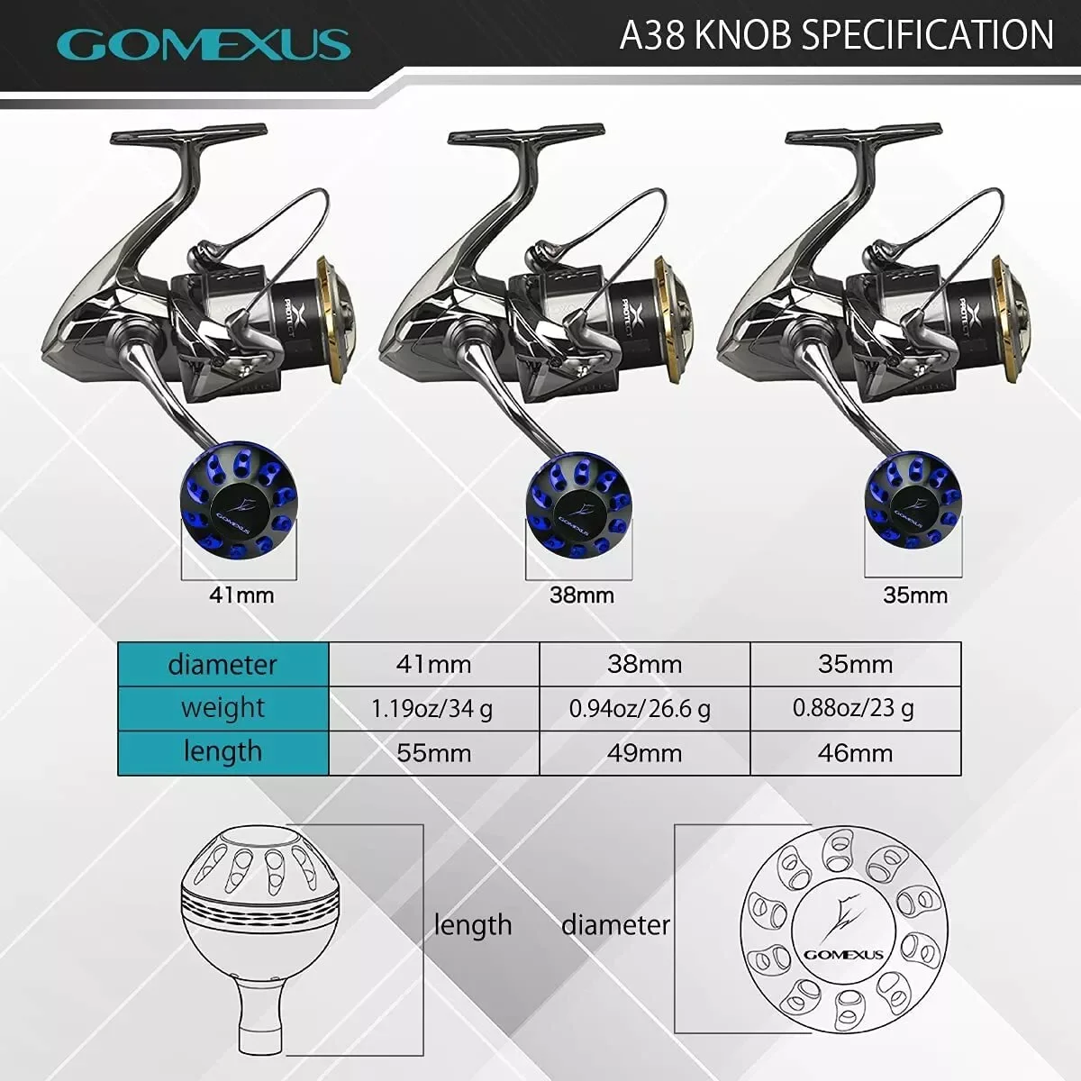 Perilla de alimentación de aluminio GOMEXUS de 38mm para carrete giratorio Shimano Stradic Ci4 + Daiwa Saltist 2500 3000 4000 Tatula BLAST Caldia LT - imagen 4