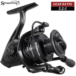 Carrete de pesca profesional Sougayilang, relación de engranaje 5,2: 1, carrete de aluminio, carrete giratorio, arrastre de 10KG, equipo de pesca de agua dulce y salada