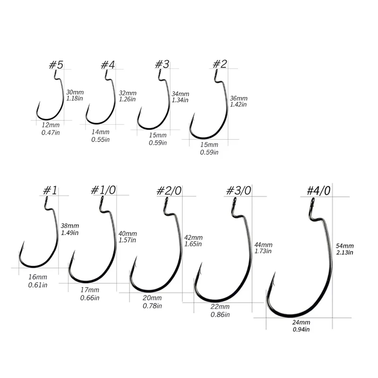 20 piezas # 1 # 2 # 3 # 4 # 5 2/0 1/0 3/0 anzuelos compensados 1205 anzuelo de pesca Dropshot acero rico en carbono aparejo loco anzuelos de púas de espacio ancho - imagen 2