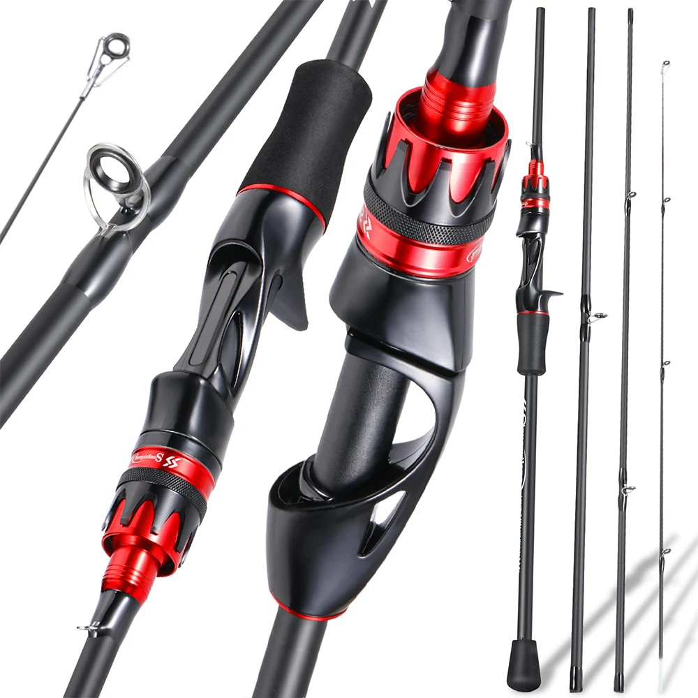 Caña de pescar giratoria de fundición Sougayilang, caña de fibra de carbono ultraligera de 2,1 m, 4 secciones con mango de EVA, peso de señuelo de 0,8-5g