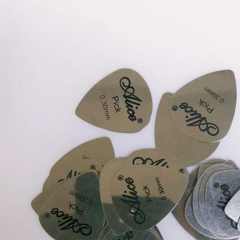 Gran oferta, 10/5 Uds., púas de guitarra de Metal de 0,3mm, duraderas, finas, Color plateado, bajo profesional, Ukelele, accesorios para púas de guitarra - imagen 5