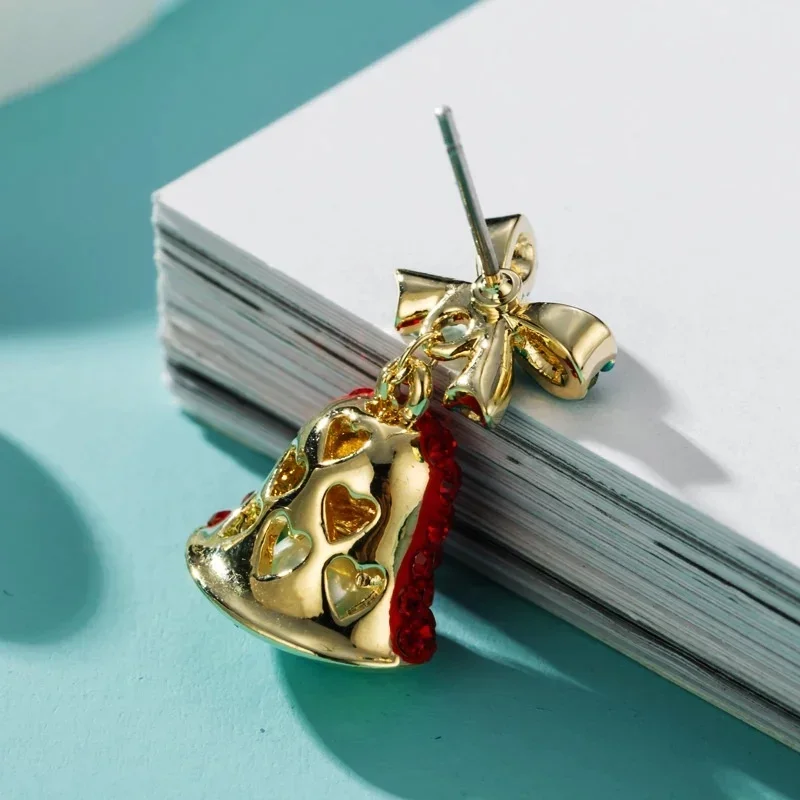 Pendientes de árbol de Navidad de circón colorido para mujer, lazo, perla, carillón de viento, campana, pendiente para niñas, regalos de joyería de vacaciones de Año Nuevo - imagen 4